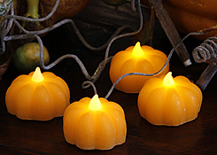 Flameless Set of 4 Battery Operated Wax Pumpkin  LED Tealights